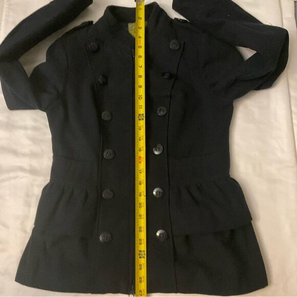Sashimi Blue Military Ruffled Zip Front Peacoat M Preppy Winter Cozy Comfy - Picture 9 of 12